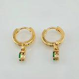 Candongas Rectangulos Colgantes Esmeraldas 30pts Diamantes 18pts 2.5gr / 3/4 in / Oro Amarillo 18K *