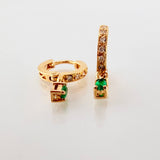 Candongas Rectangulos Colgantes Esmeraldas 30pts Diamantes 18pts 2.5gr / 3/4 in / Oro Amarillo 18K *