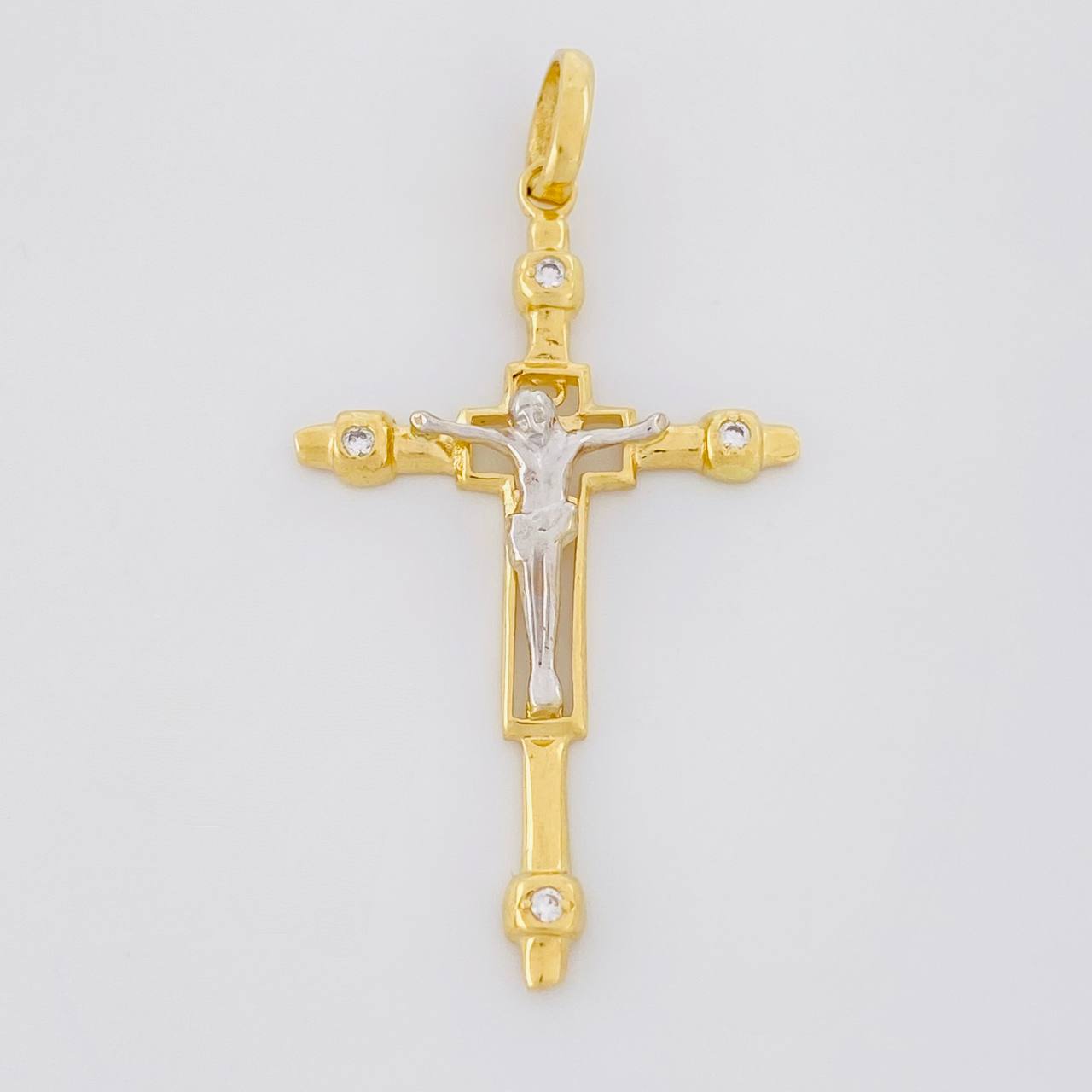 Dije Cruz Cristo 3.8g / 2 in Dos Oros Amarillo Blanco 18K