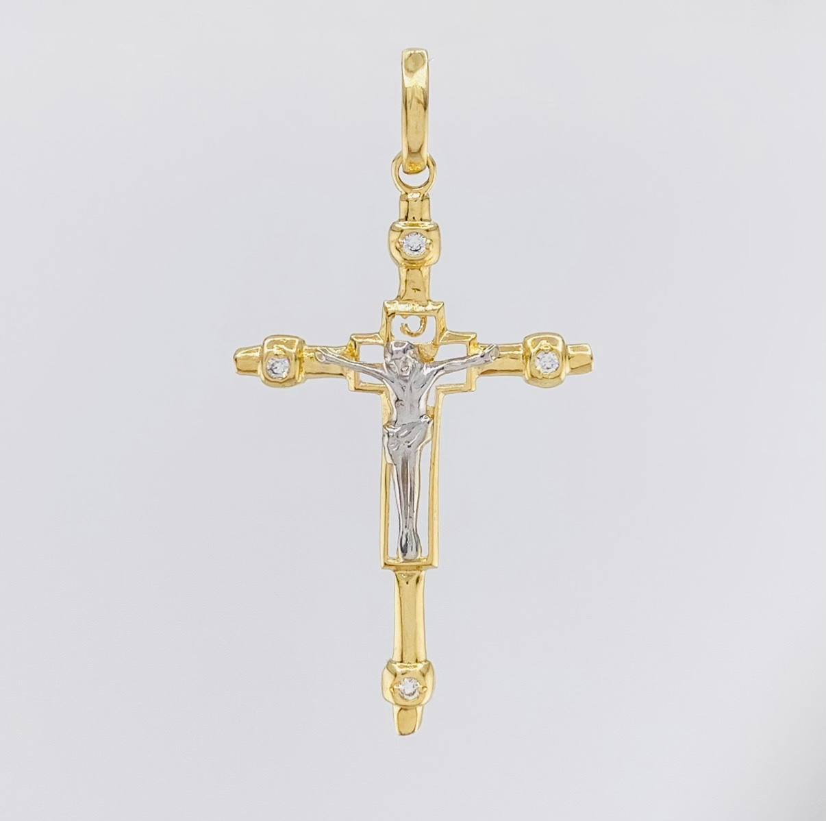 Dije Cruz Cristo 3.8g / 2 in Dos Oros Amarillo Blanco 18K