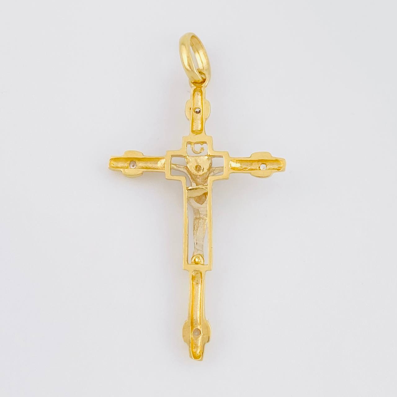 Dije Cruz Cristo 3.8g / 2 in Dos Oros Amarillo Blanco 18K