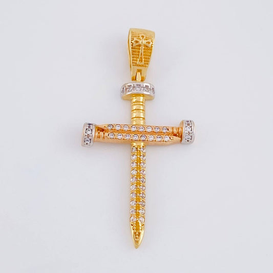 Pendant Cross Nail 3.35g / 1 1/2 in Three Golds 18K