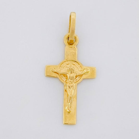 Pendant Cross Christ Saint Benedict 1g / 1 in Yellow Gold 18K