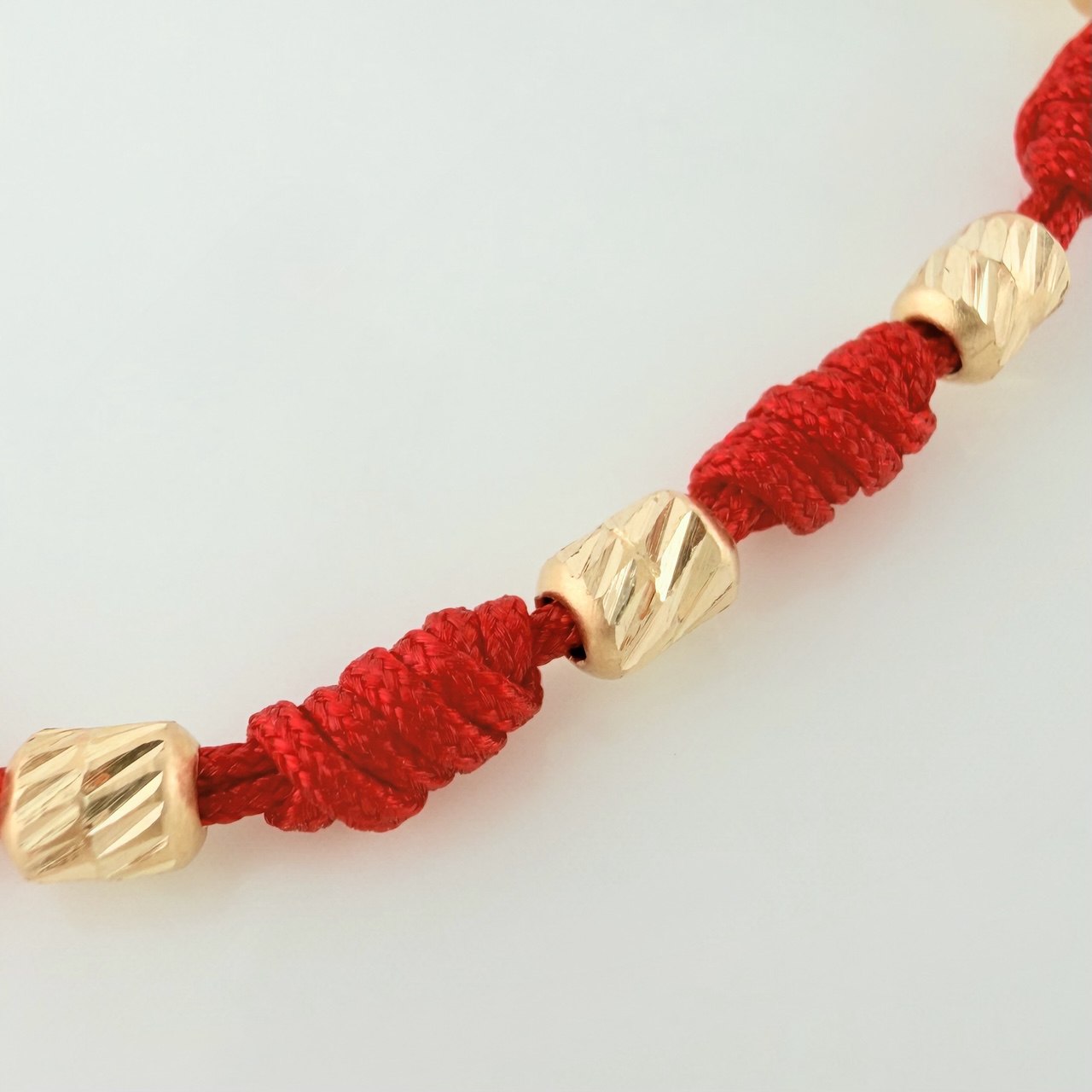 Pulsera Tejida Roja Cilindros Diamantados 0.65gr / 4mm Oro Amarillo 18K