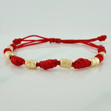 Pulsera Tejida Roja Cilindros Diamantados 0.65gr / 4mm Oro Amarillo 18K