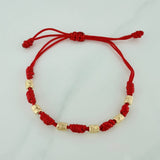 Pulsera Tejida Roja Cilindros Diamantados 0.65gr / 4mm Oro Amarillo 18K