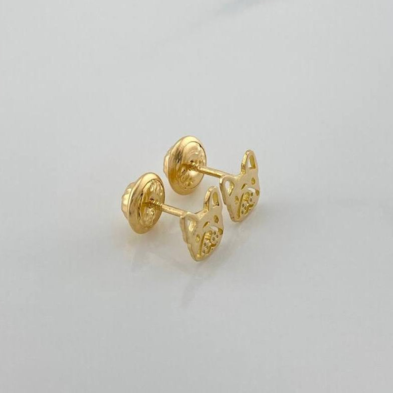Stud Earrings Dog Face 0.75g / 6.02mm 18K Yellow Gold &