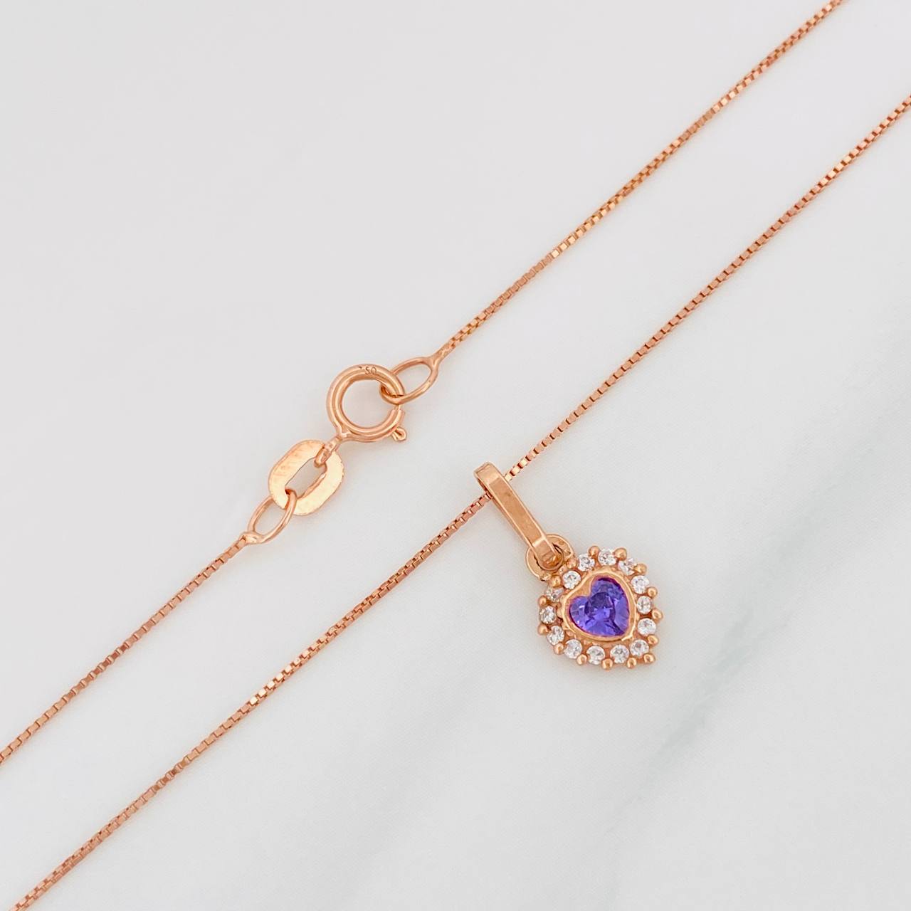 Set Cadena Veneciana + Dije Corazon / 1.5g / 18 in Oro Rosa 18K