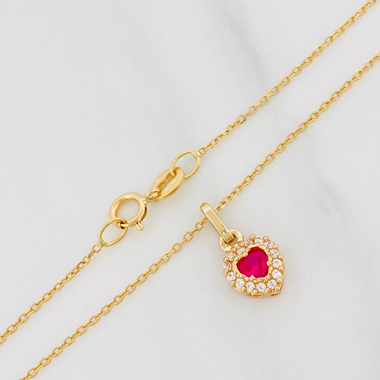 Set Cadena Aro Seguido + Dije Corazon / 1.75g / 18 in Oro Amarillo 18K