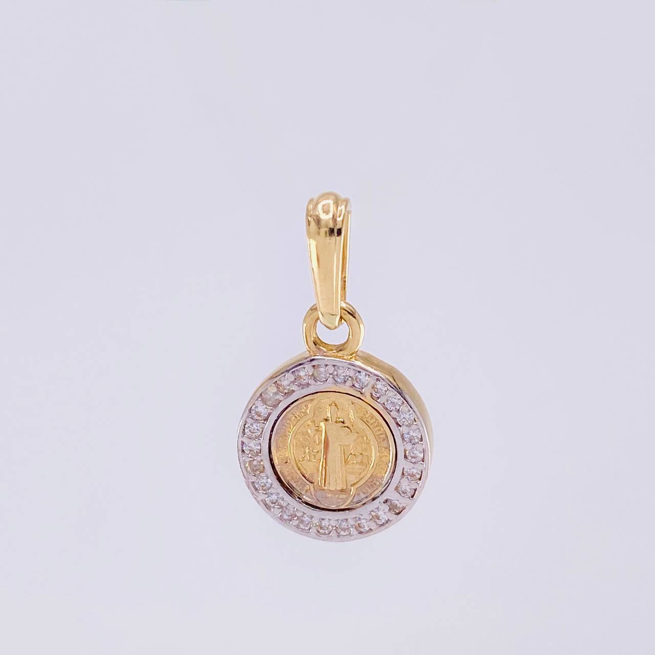 Pendant Medal Saint Benedict 1.55g / 3/4 in Two-Tone Yellow White Gold 18K