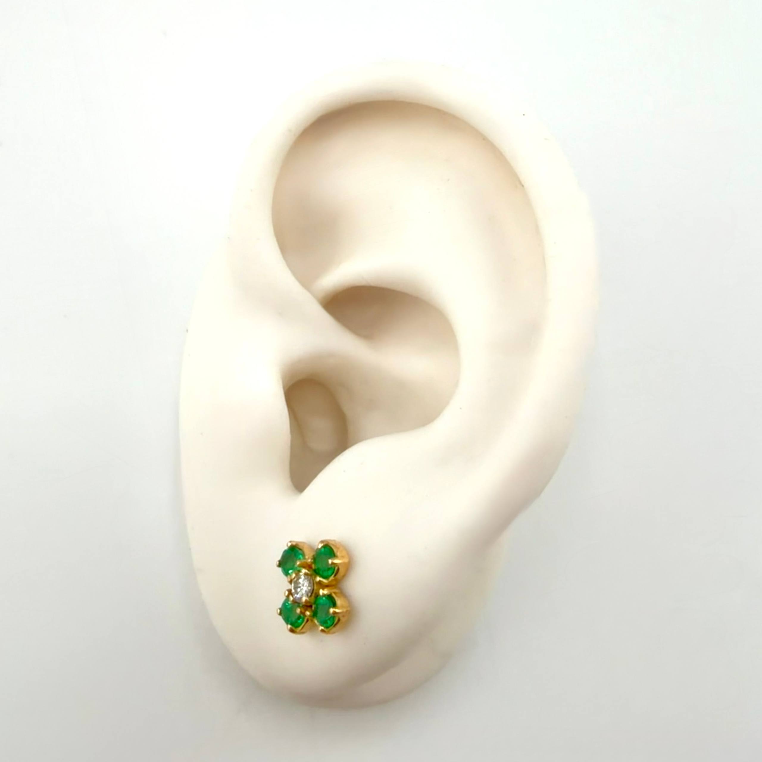 Topos Trebol Cuatro Petalos Esmeralda 80pts Diamantes 20pts 2.05gr / 6mm Oro Amarillo 18K *