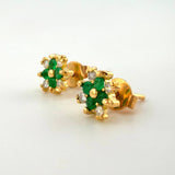 Topos Flor Doble Petalo Esmeralda 18pts Diamantes 8pts 1.8gr / 6mm Oro Amarillo 18K *