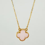 Cadena Plana Trebol Nacar Rosado 3.3gr / 17 3/4 in / 1.2mm Tres Oros +4 18K *