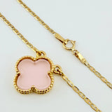 Cadena Plana Trebol Nacar Rosado 3.3gr / 17 3/4 in / 1.2mm Tres Oros +4 18K *