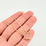 Cadena Plana Trebol Nacar Rosado 3.3gr / 17 3/4 in / 1.2mm Tres Oros +4 18K *