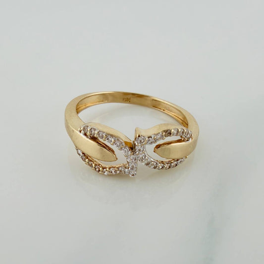 Anillo Silueta Hojas 2.2gr / T6 1/2 / Dos Oros Amarillo Blanco 18K %