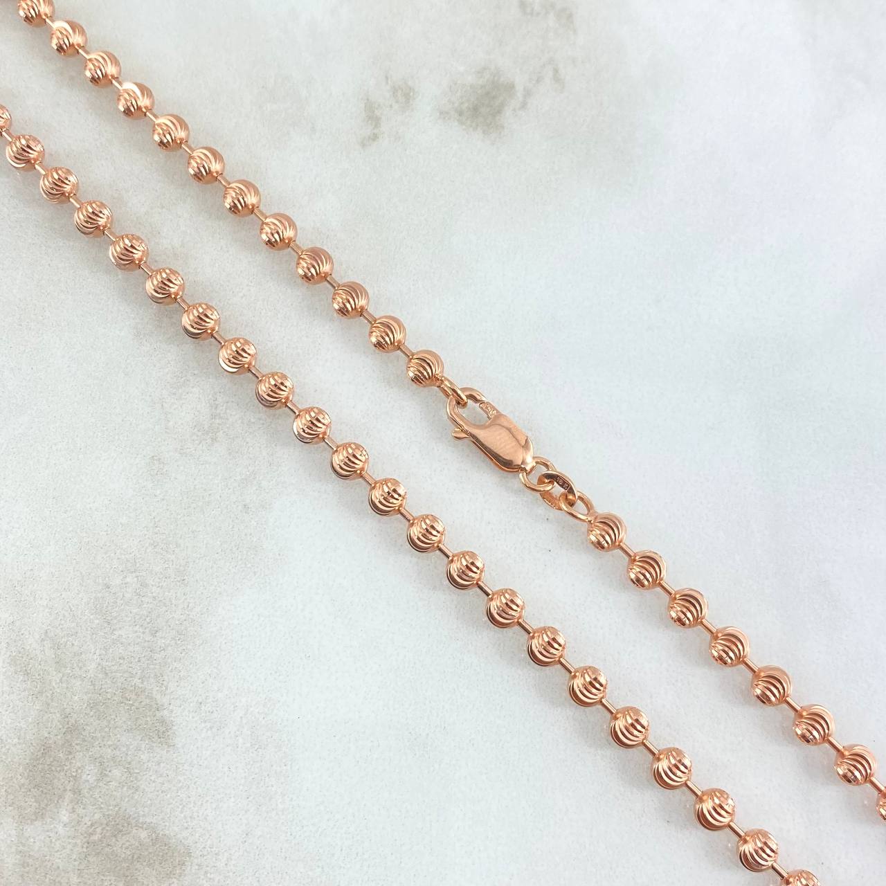 Military Chain 23.2gr / 55cm / 4mm Bead Diamond Cut Moon 18K Yellow Gold ©