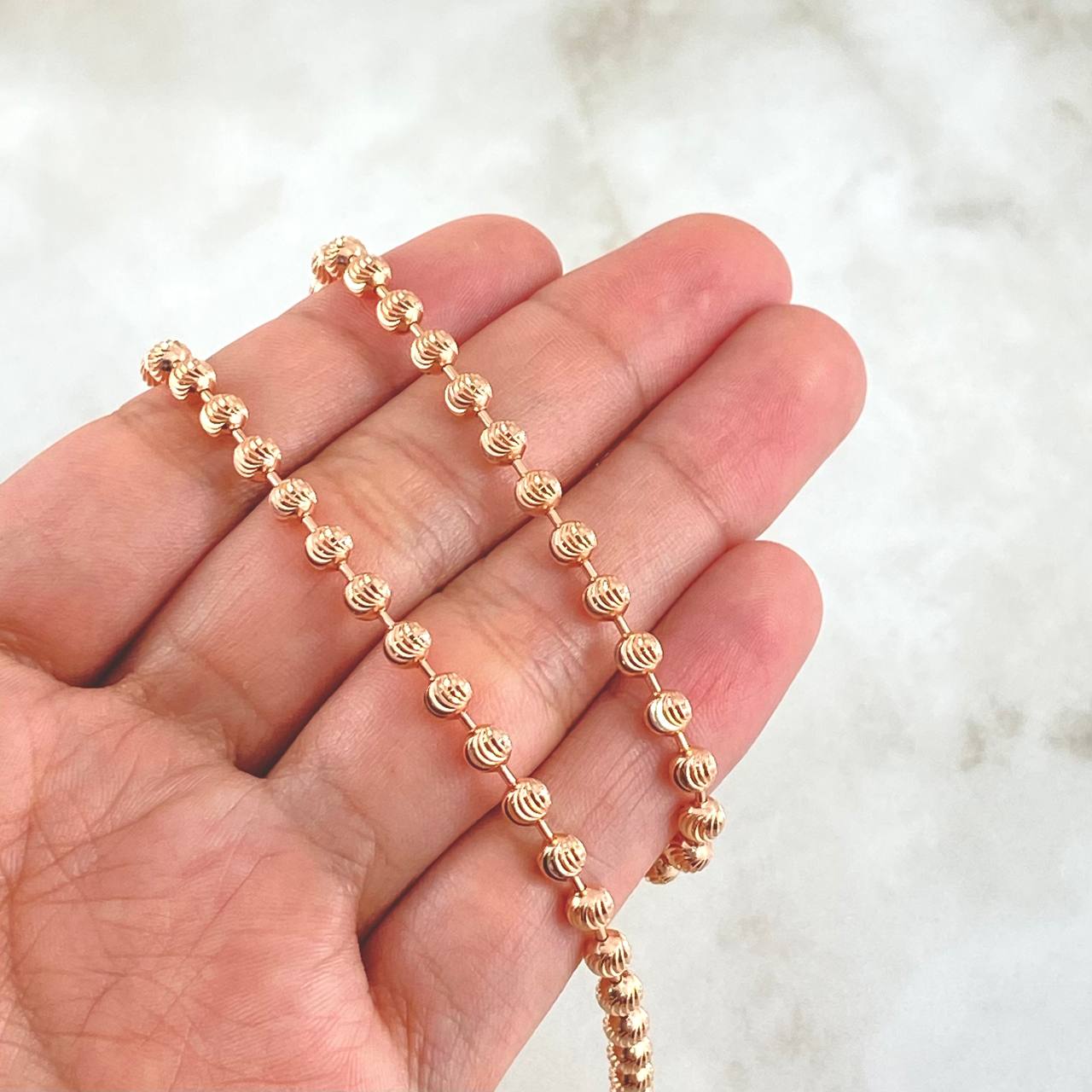 Military Chain 23.2gr / 55cm / 4mm Bead Diamond Cut Moon 18K Yellow Gold ©