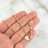 Rosario Virgen Milagrosa Crúz Marco 8.85gr / 55cm / 3mm-4mm Bolas Diamantadas Circones Blancos Oro Amarillo 18K