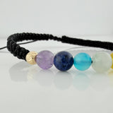 Pulsera Tejida Negra 7Chakras Bolas Diamantas 2Uni Oro Amarillo 18K