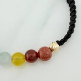 Pulsera Tejida Negra 7Chakras Bolas Diamantas 2Uni Oro Amarillo 18K