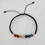 Black Woven Bracelet 7Chakras Beads Diamond 2Units Yellow Gold 18K