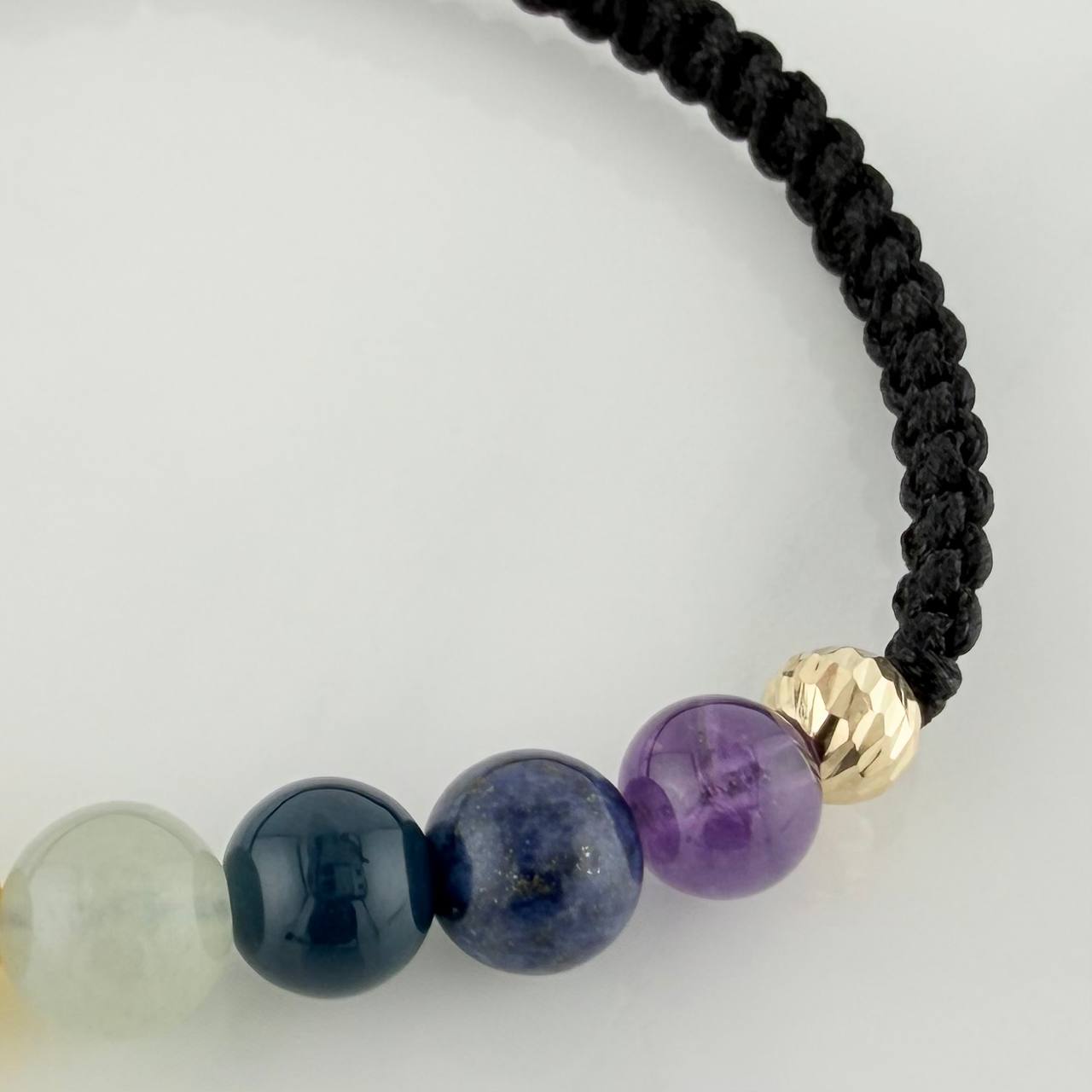 Black Woven Bracelet 7Chakras Beads Diamond 2Units Yellow Gold 18K