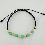 Pulsera Tejida Negra Morralla Esmeralda 5Uni Oro Amarillo 18K