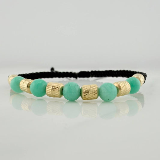 Black Woven Bracelet Rough Emerald 5 Units 18K Yellow Gold