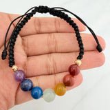 Black Woven Bracelet 7 Chakras 18K Yellow Gold