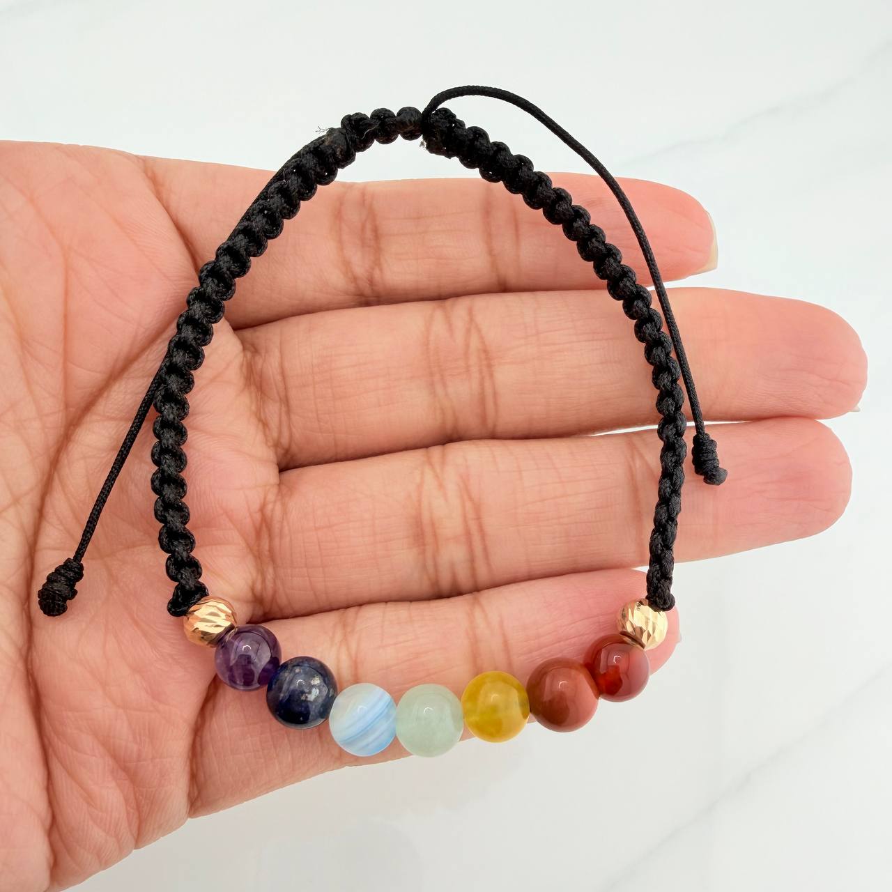Black Woven Bracelet 7 Chakras 18K Yellow Gold
