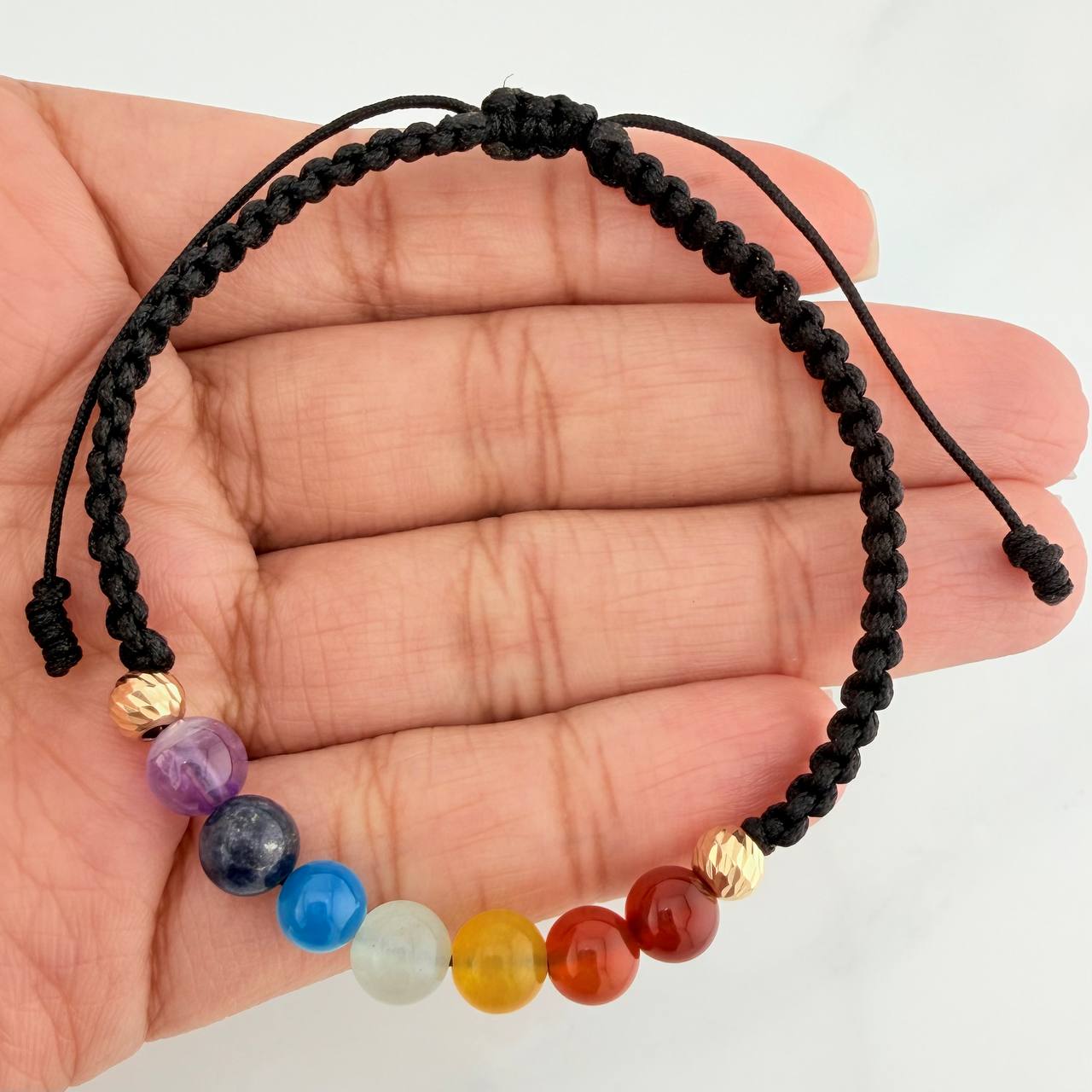 Black Woven Bracelet 7 Chakras 18K Yellow Gold