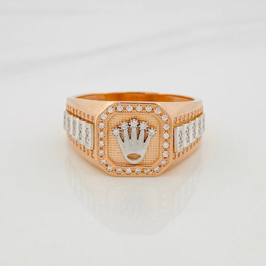 Anillo Sello Corona 7.6 g / T11 Dos Oros Blanco Rosa 18K