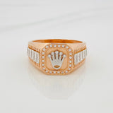 Anillo Sello Corona 7.6 g / T11 Dos Oros Blanco Rosa 18K
