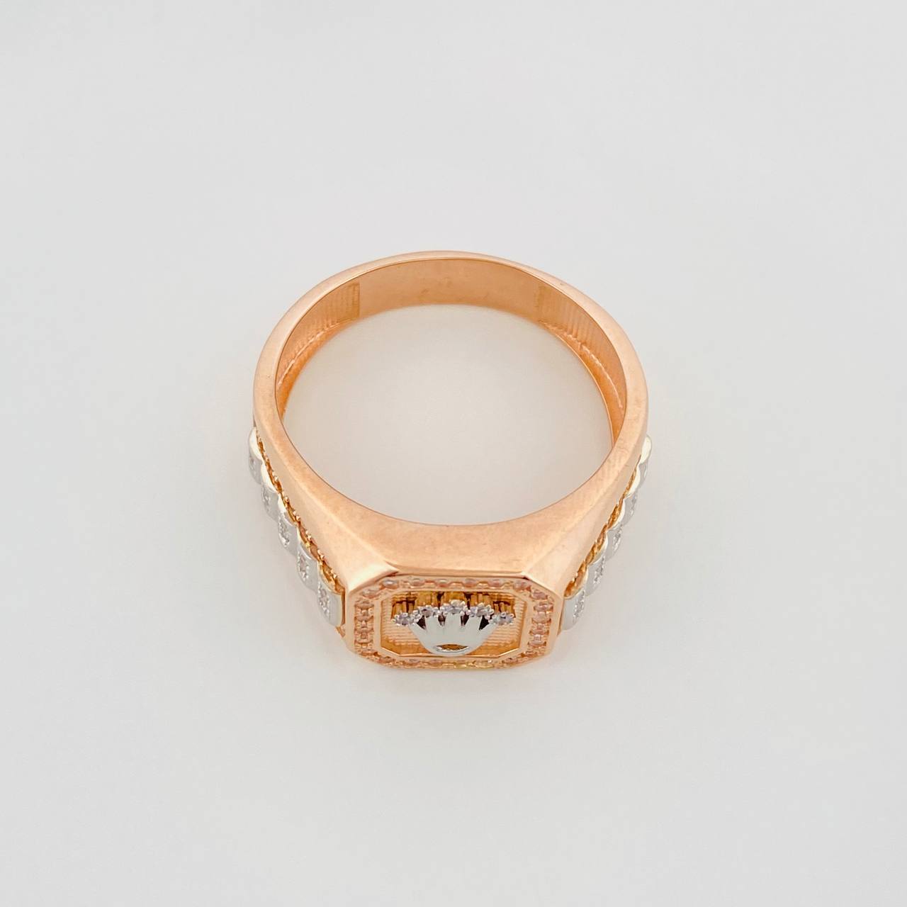 Anillo Sello Corona 7.6 g / T11 Dos Oros Blanco Rosa 18K
