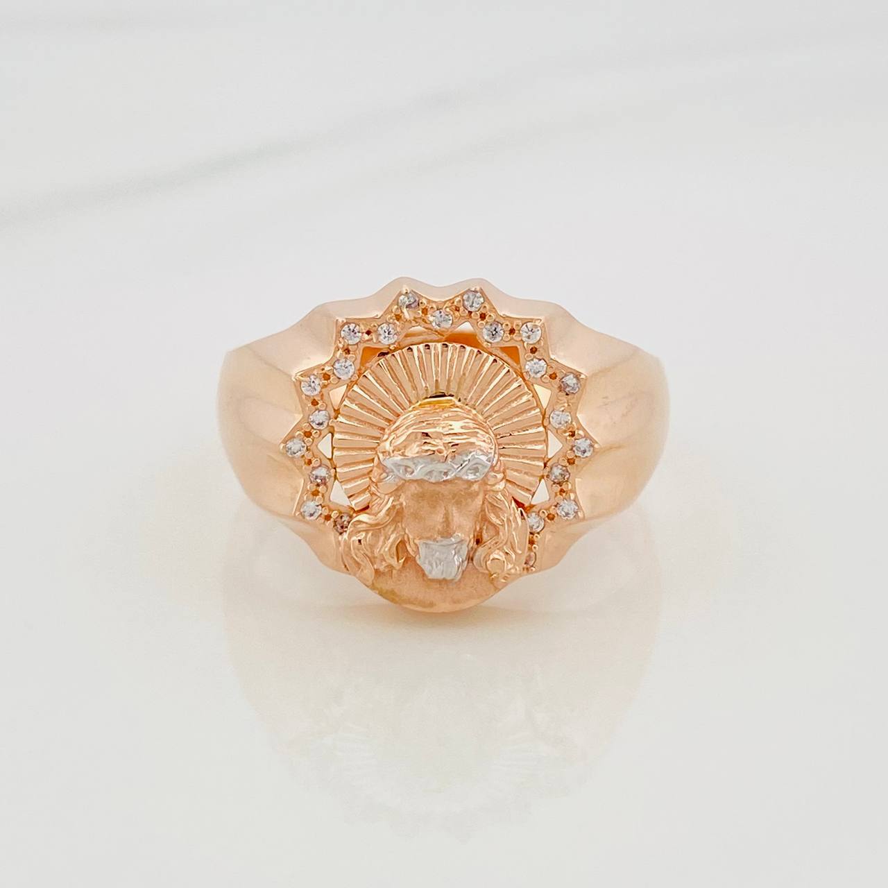 Anillo Rostro Cristo 6 g / T11 1/2 Dos Oros Blanco Rosa 18K
