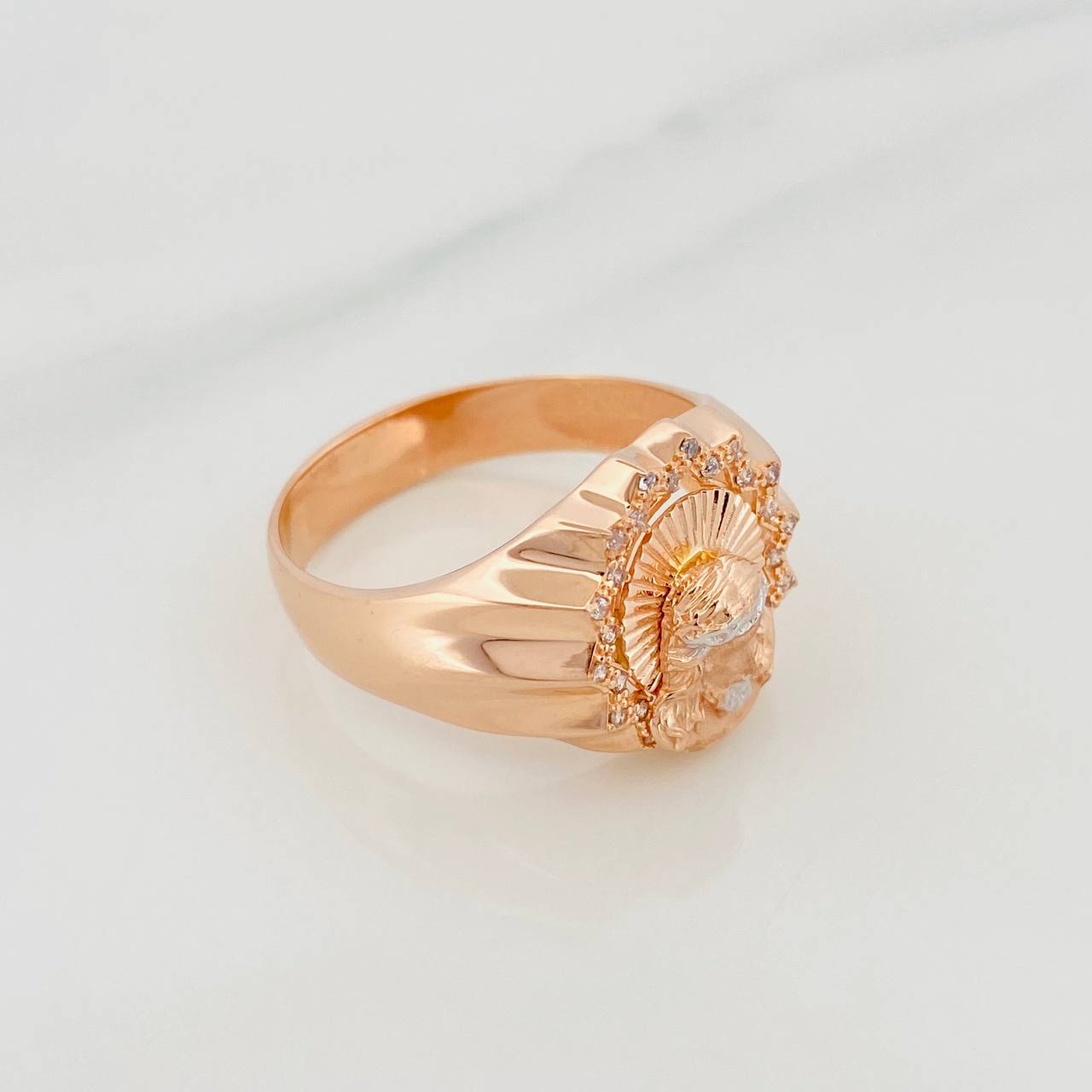 Anillo Rostro Cristo 6 g / T11 1/2 Dos Oros Blanco Rosa 18K