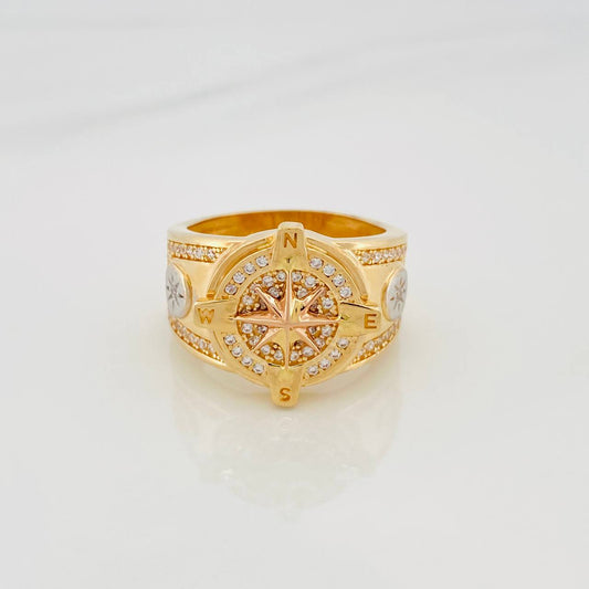 Anillo Brújula Estrella Cardinal 11.2 g / T8 3/4 Tres Oros 18K