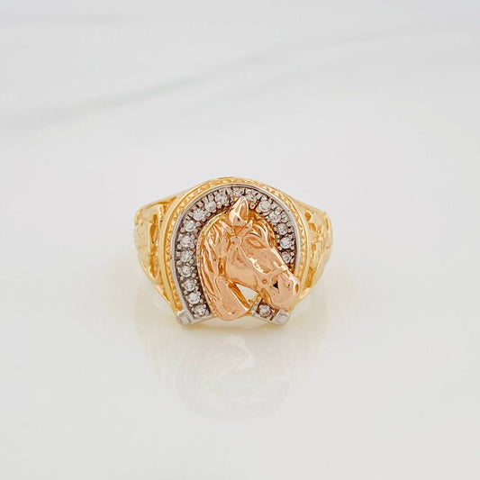 Horse Shoe Ring 7.35 g / Size 9 1/4 Three Golds 18K