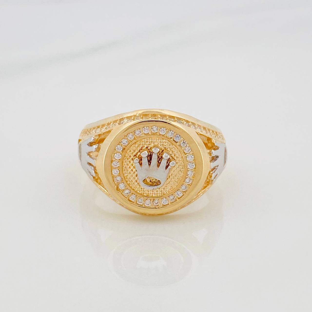 Anillo Sello Corona 8.7 g / T10 Dos Oros Amarillo Blanco 18K