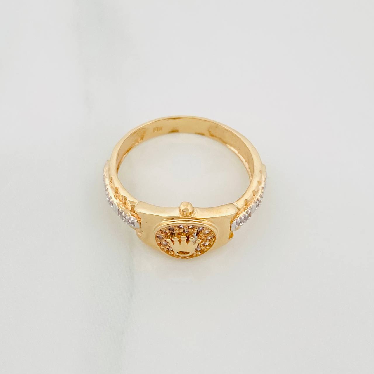Anillo Corona 3.55 g / T7 1/2 Dos Oros Amarillo Blanco 18K