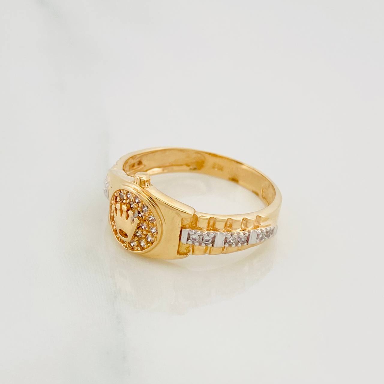 Anillo Corona 3.55 g / T7 1/2 Dos Oros Amarillo Blanco 18K