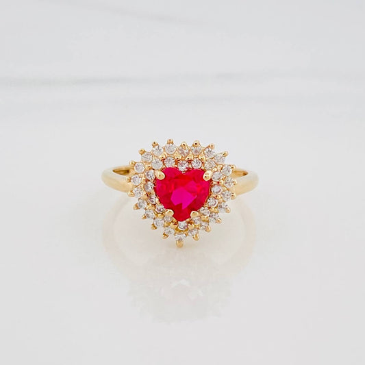 Anillo Solitario Corazon Tupido 3.05 g / T6 Oro Amarillo 18K