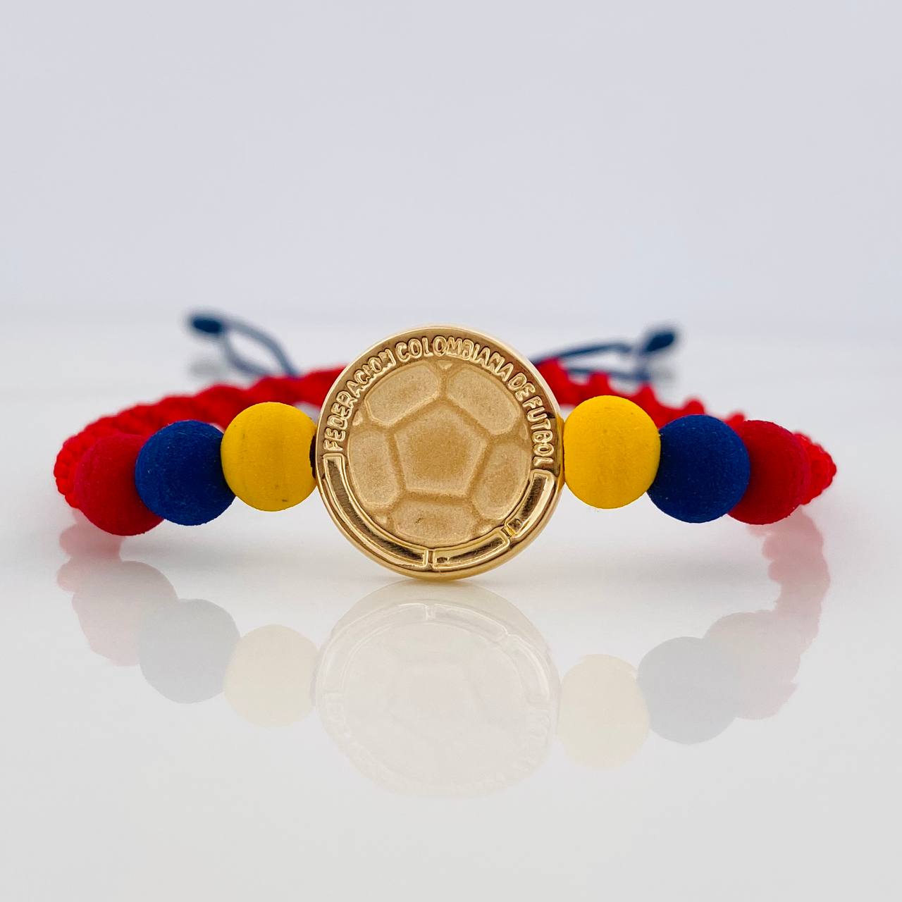 Pulsera Tejida Tricolor Herraje Balon Oro Amarillo 18K