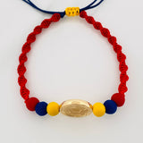 Pulsera Tejida Tricolor Herraje Balon Oro Amarillo 18K