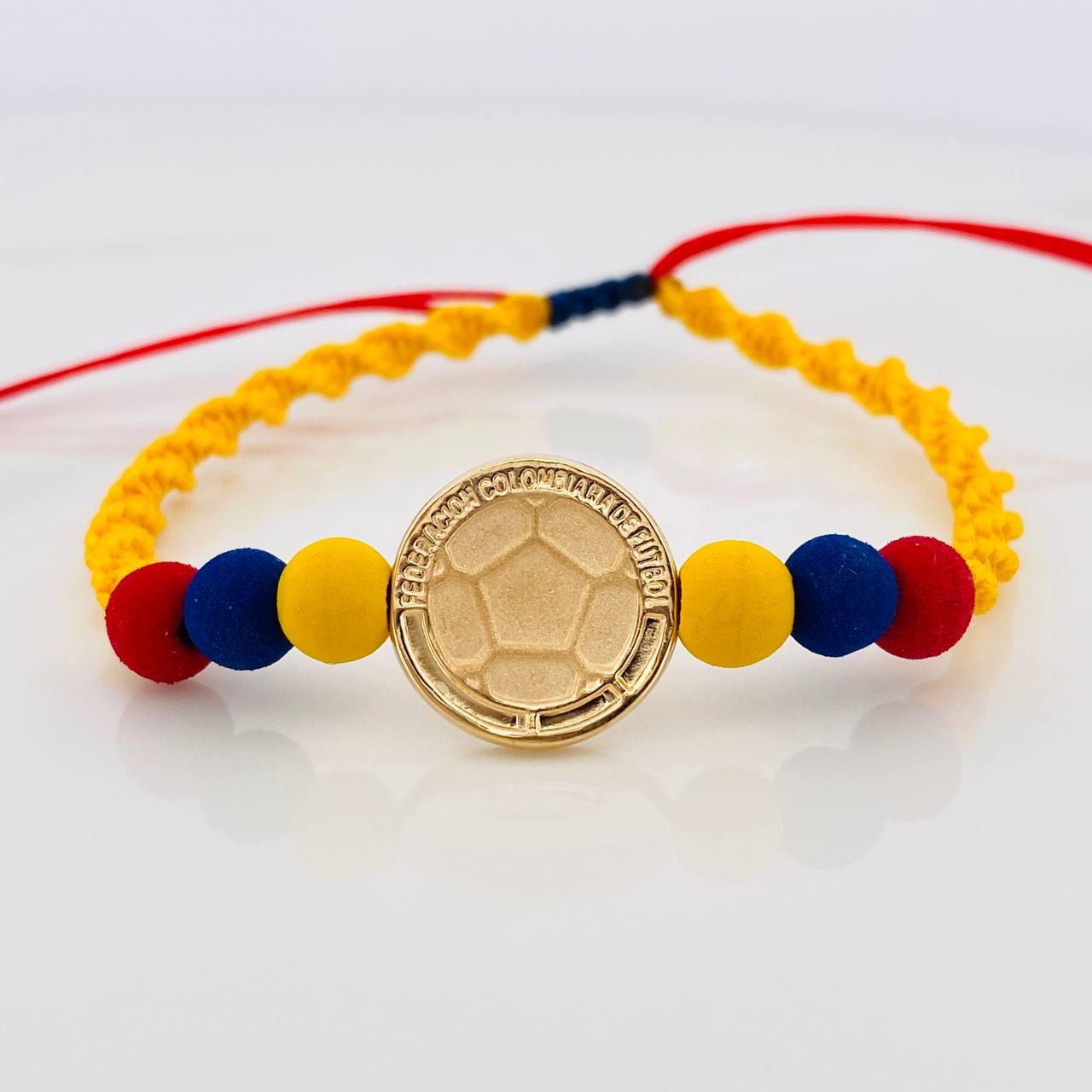 Pulsera Tejida Tricolor Herraje Balon Oro Amarillo 18K