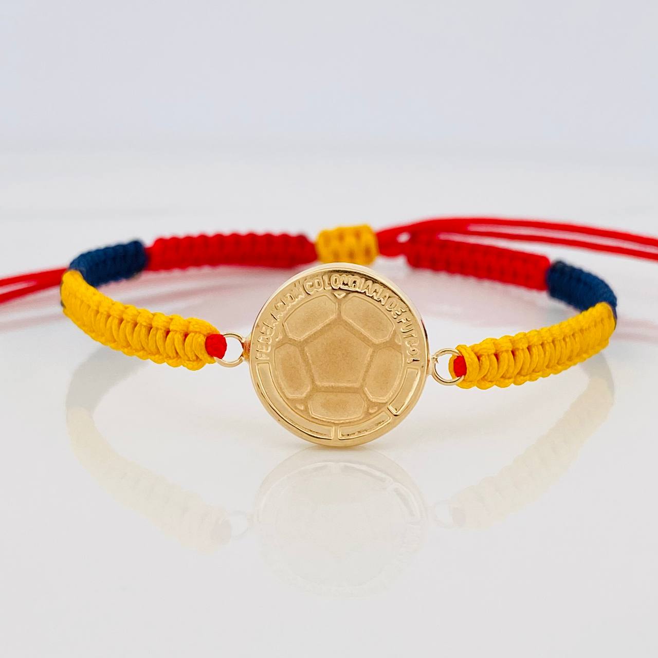 Pulsera Tejida Tricolor Herraje Balon Oro Amarillo 18K