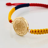 Pulsera Tejida Tricolor Herraje Balon Oro Amarillo 18K