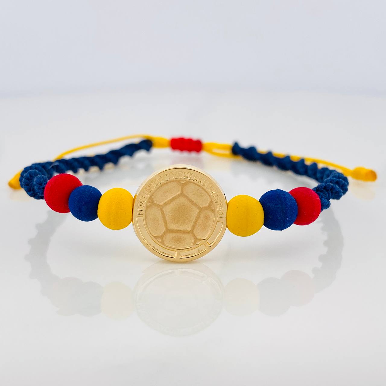 Pulsera Tejida Tricolor Herraje Balon Oro Amarillo 18K
