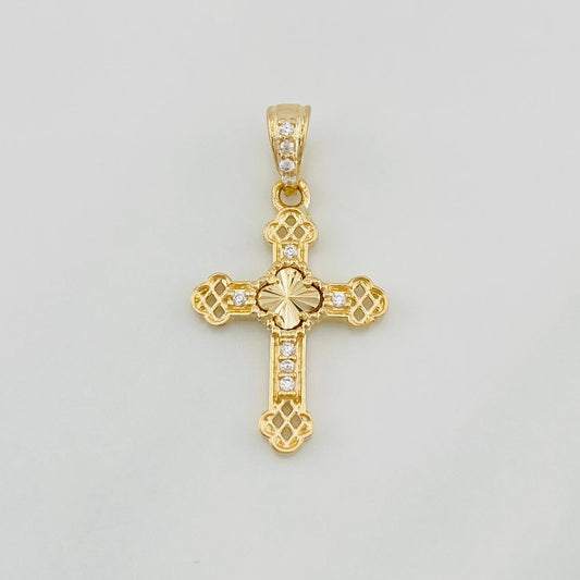 Pendant Clover Cross Diamond Cut 1.2g / 1 in 18K Yellow Gold